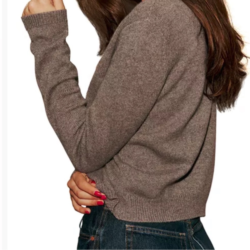 Reformation Clara Cashmere Crew Cardigan (Cocoa) - Picture 2 of 3